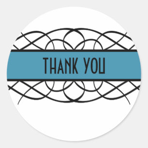 Blue Deco Flourish Thank You Stickers