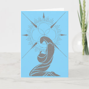 Blue Deco Madonna and Child Holiday Card