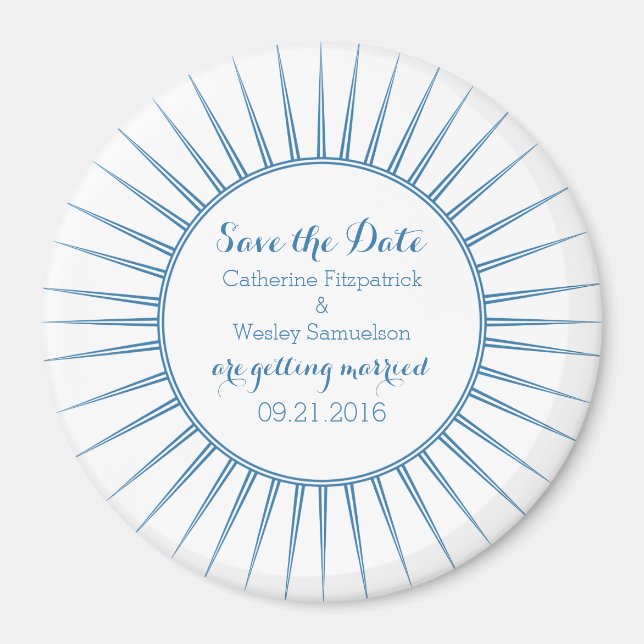 Blue Deco Retro Save the Date Magnet (Front)