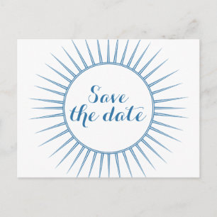 Blue Deco Retro Save the Date Postcard