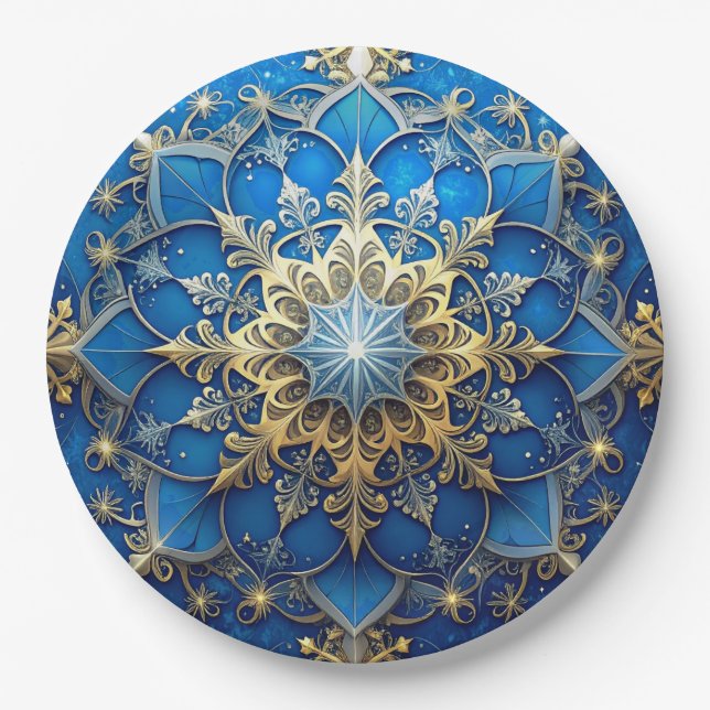 Blue Decorative Christmas Holiday Paper Plate (Front)
