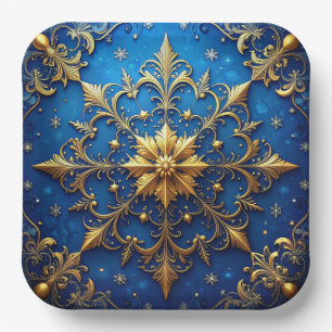 Blue Decorative Christmas Holiday Paper Plate