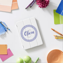 Blue Decorative Circle Monogram iPad Mini Cover