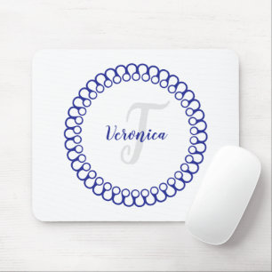 Blue Decorative Circle Monogram Mouse Pad