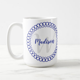Blue Decorative Circle Personalise Monogram Mug