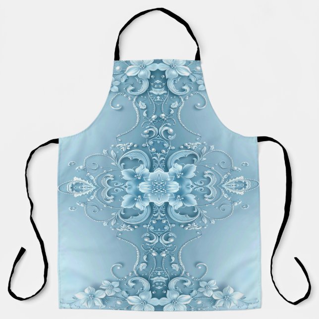 Blue Decorative Floral Apron (Front)