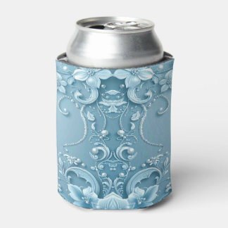 Blue Decorative Floral Can Cooler