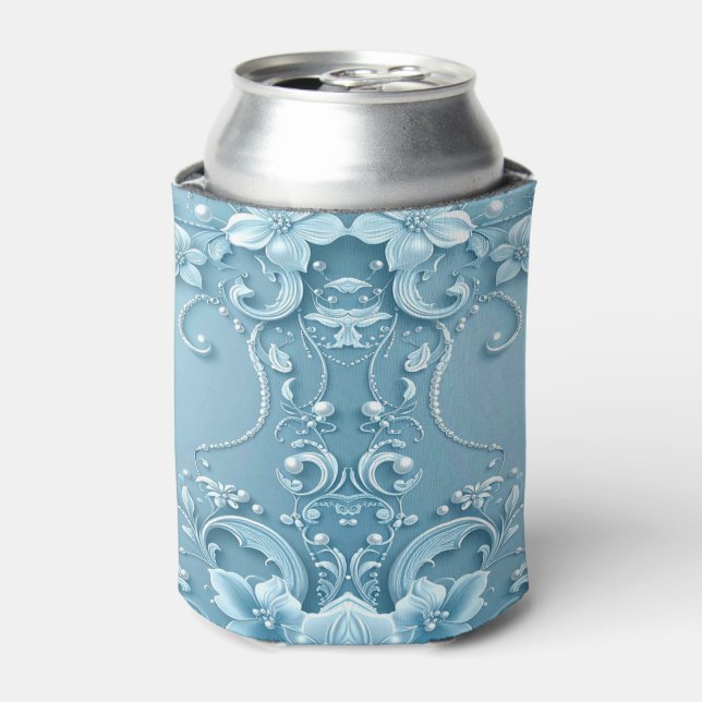 Blue Decorative Floral Can Cooler (Can Front)