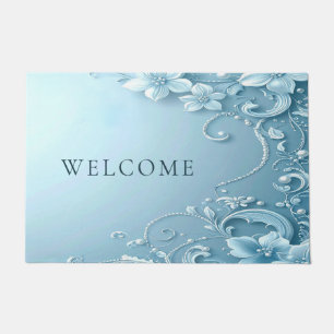 Blue Decorative Floral Doormat