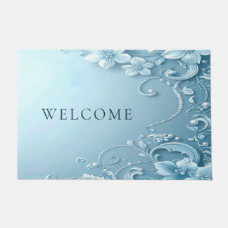 Blue Decorative Floral Doormat