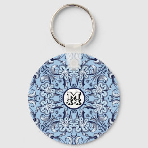 Blue decorative floral ethnic Mandala illustration Key Ring
