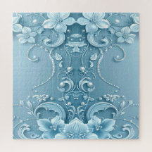Blue Decorative Floral Jigsaw Puzzle