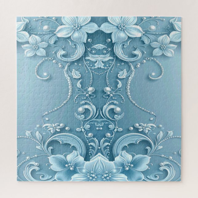Blue Decorative Floral Jigsaw Puzzle (Vertical)