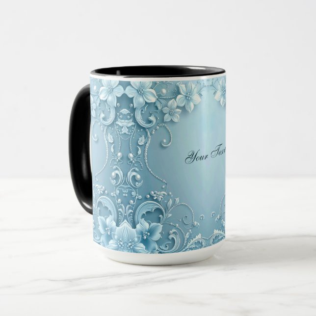 Blue Decorative Floral Mug (Front Left)