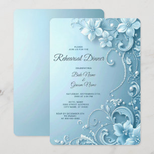 Blue Decorative Floral Rehearsal Dinner Invitation