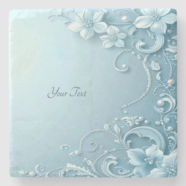 Blue Decorative Floral Stone Coaster (Front)