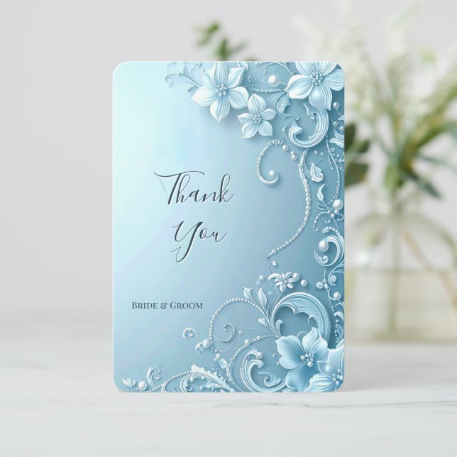 Blue Decorative Floral Thank You Card (Standing Front)