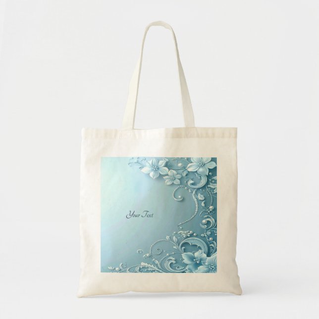 Blue Decorative Floral Tote Bag (Front)