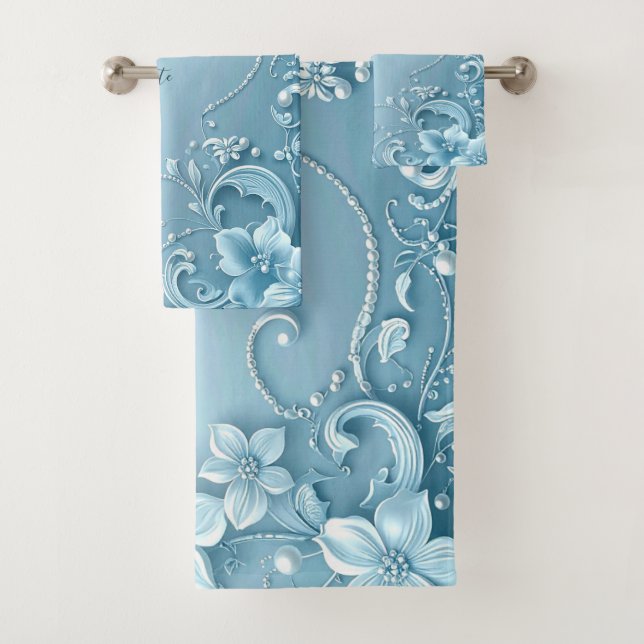 Blue Decorative Floral Towel Set (Insitu)