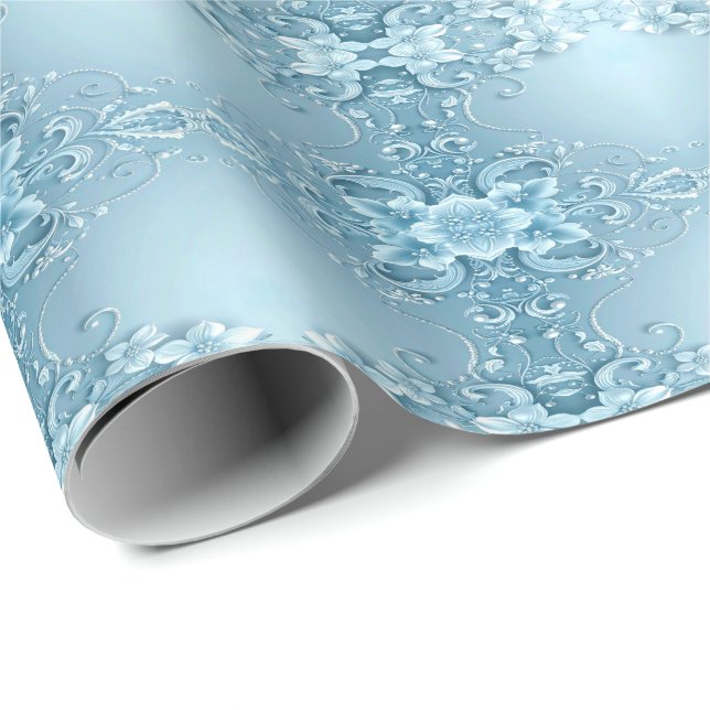 Blue Decorative Floral Wrapping Paper (Roll Corner)