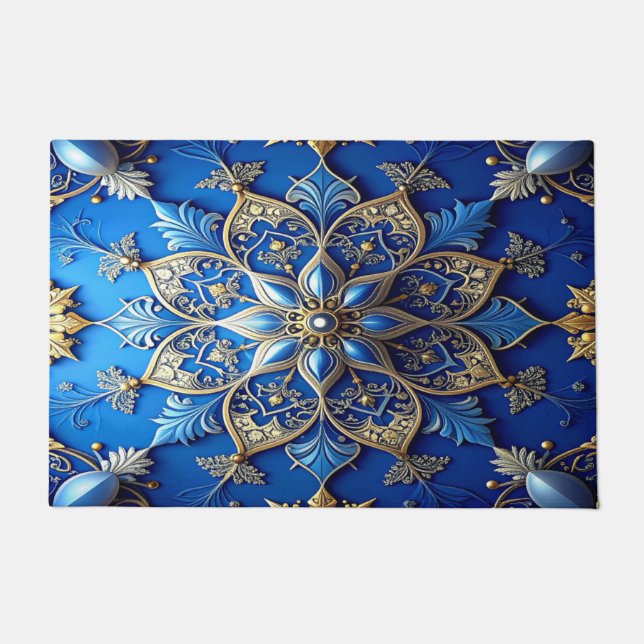 Blue Decorative Holiday Doormat (Front)