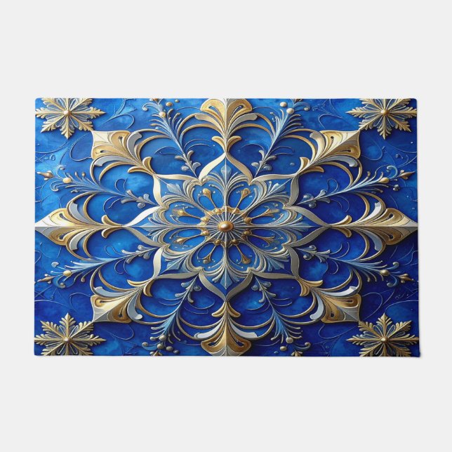 Blue Decorative Holiday Doormat (Front)