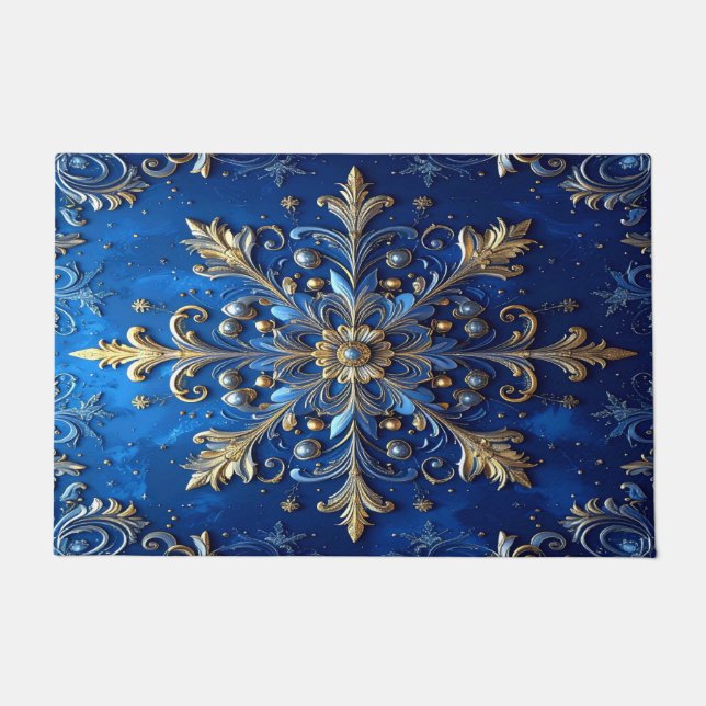 Blue Decorative Holiday Doormat (Front)