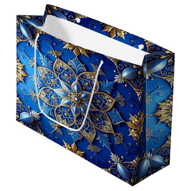 Blue Decorative Holiday Gift Bag (Front Angled)