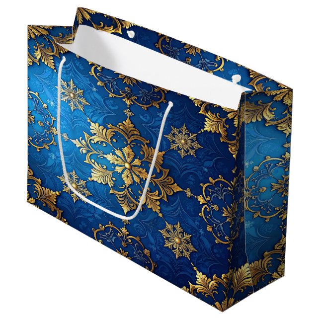 Blue Decorative Holiday Gift Bag (Front Angled)
