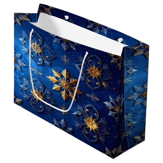 Blue Decorative Holiday Gift Bag (Front Angled)