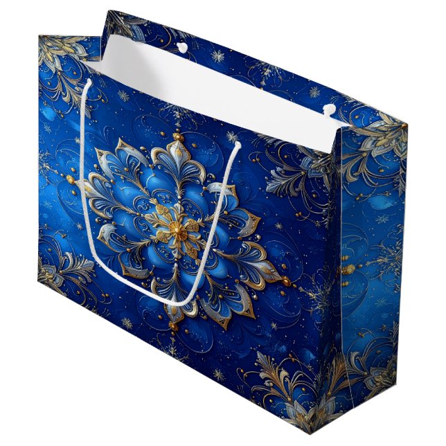 Blue Decorative Holiday Gift Bag (Front Angled)