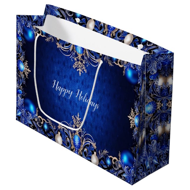 Blue Decorative Holiday Gift Bag (Front Angled)