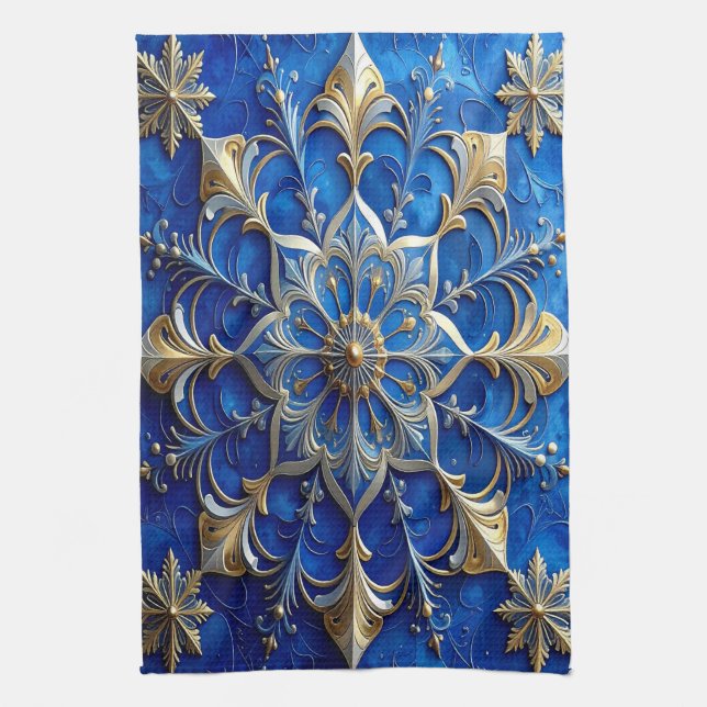 Blue Decorative Holiday Kitchen Towel (Vertical)
