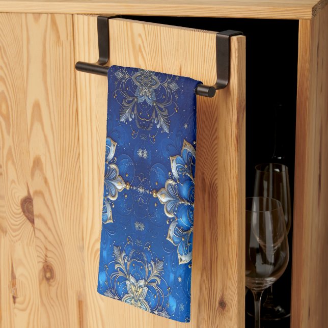 Blue Decorative Holiday Kitchen Towel (Thirds Fold)