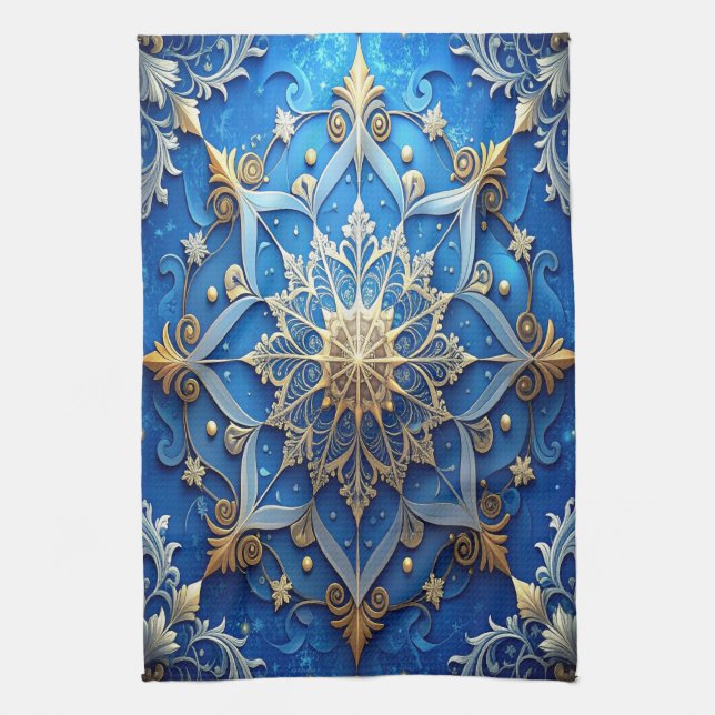 Blue Decorative Holiday Kitchen Towel (Vertical)
