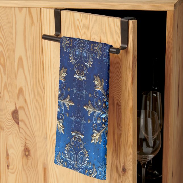 Blue Decorative Holiday Kitchen Towel (Thirds Fold)