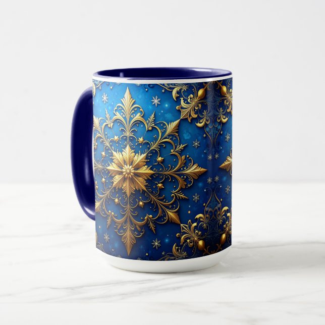 Blue Decorative Holiday Mug (Front Left)