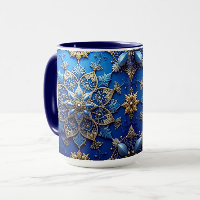 Blue Decorative Holiday Mug (Front Left)