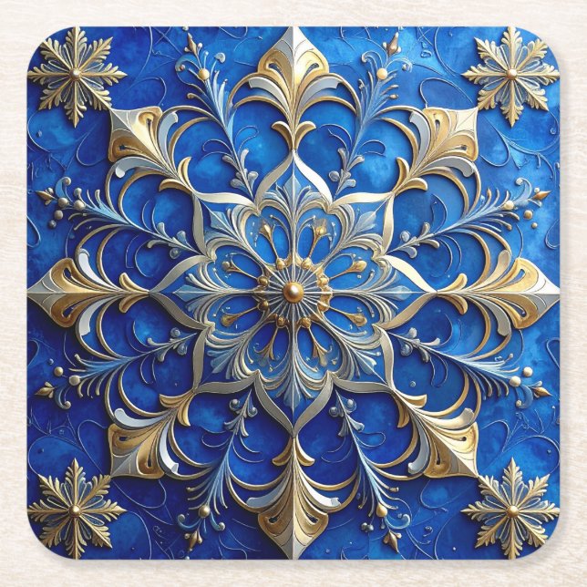Blue Decorative Holiday Paper Coaster (Front)