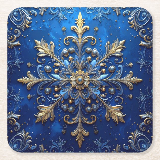 Blue Decorative Holiday Paper Coaster (Front)