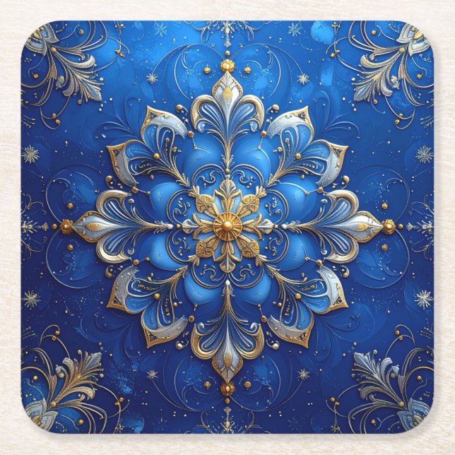 Blue Decorative Holiday Paper Coaster (Front)