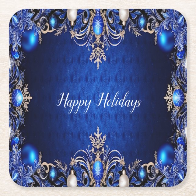 Blue Decorative Holiday Paper Coaster (Front)