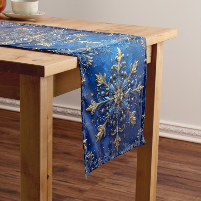 Blue Decorative Holiday Table Runner (In Situ)