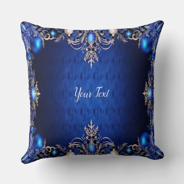 Blue Decorative Holiday Throw Pillow (Back)