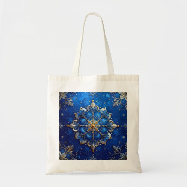 Blue Decorative Holiday Tote Bag (Front)