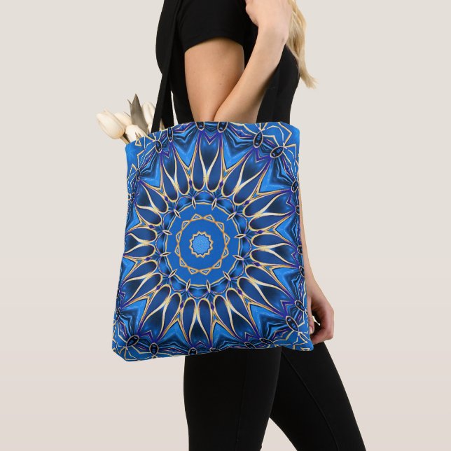 Blue Decorative Holiday Tote Bag (Close Up)