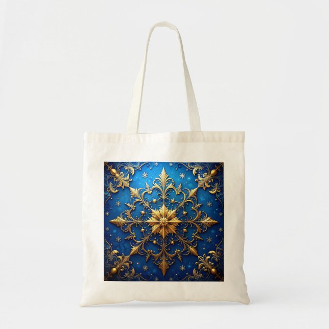 Blue Decorative Holiday Tote Bag (Front)