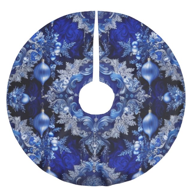 Blue Decorative Holiday Tree Skirt (Front)