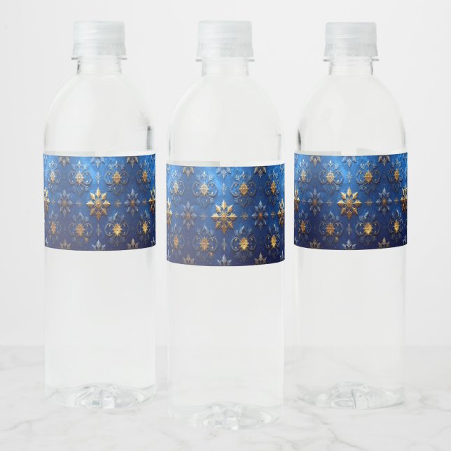 Blue Decorative Holiday Water Bottle Label (Bottles)