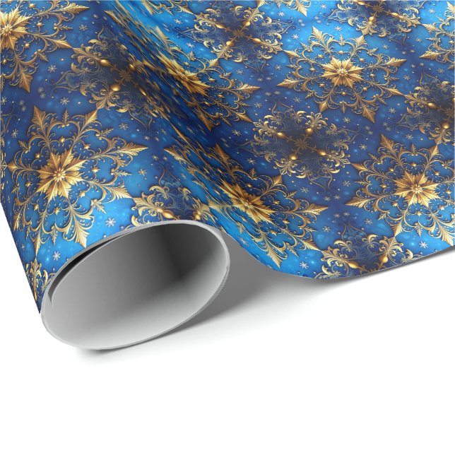 Blue Decorative Holiday Wrapping Paper (Roll Corner)